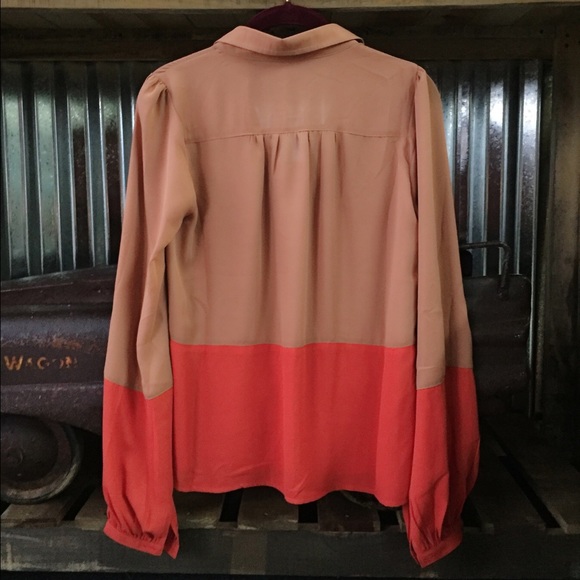 Taupe Rust Colorblock Button Down Top - Picture 2 of 2