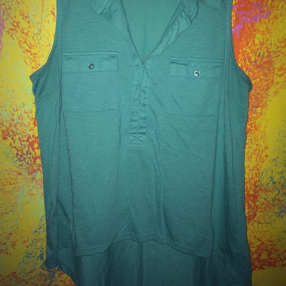 Aqua high low collared blouse - Picture 2 of 2