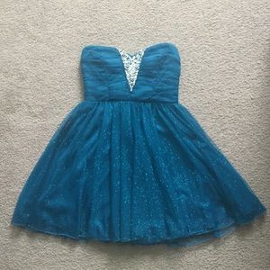 Blue Strapless Homecoming Dress