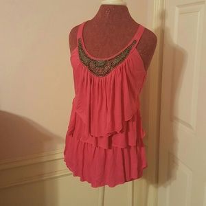 Hot pink razor back tank with grey embellishments