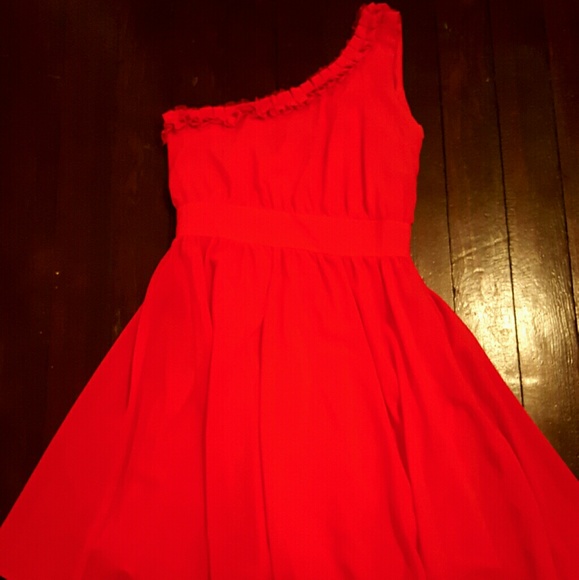 One shoulder red fit and flare dress