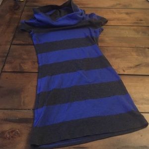 Express blue and gray stripe cowl neck shirt