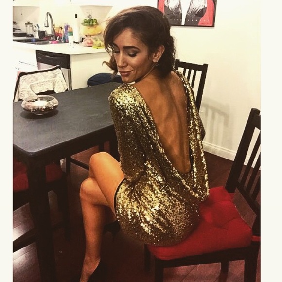 Gold sequin backless dress