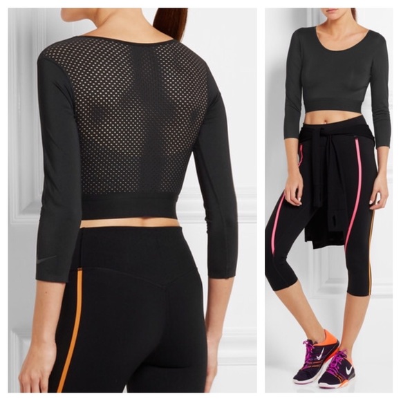 Nike Lab pro black sporty mesh 3/4 sleeve crop top - Picture 2 of 4