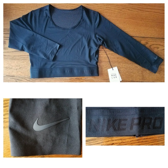 Nike Lab pro black sporty mesh 3/4 sleeve crop top - Picture 4 of 4