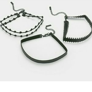 Satin, Faux Leather, Mesh Choker, Earings