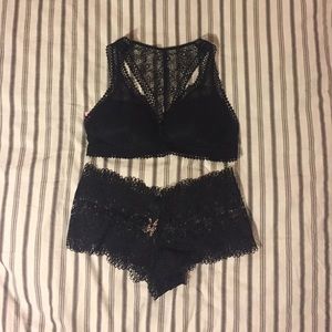 Black lace bralette and panty