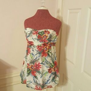Strapless floral blouse