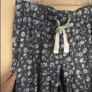 Navy blue patterned floral pajama bottoms