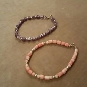 Coral and amathyst bead bracelets