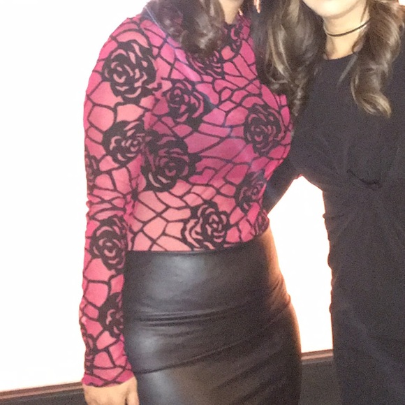 High neck see thru red and black bodysuit