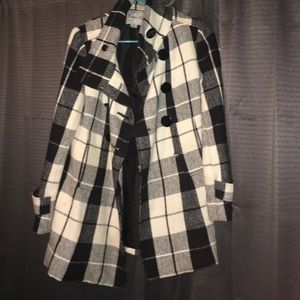 Coat long button down, white and black