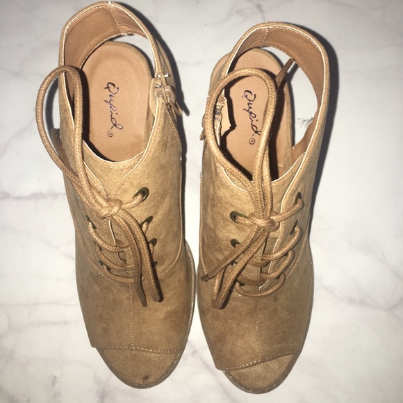 Peep Toe Lace Up Booties - Picture 2 of 8