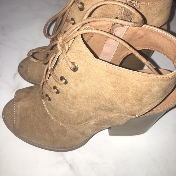 Peep Toe Lace Up Booties - Picture 3 of 8