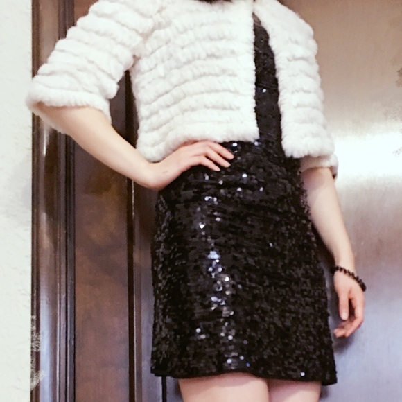 BCBG white rabbit fur cardigan（wear once）
