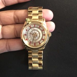 Michael kors midsize Red glitz gold tone watch