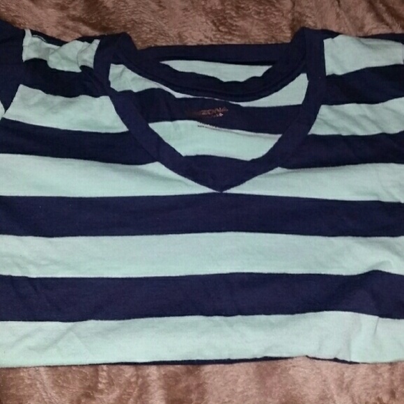 Striped navy and teal v neck