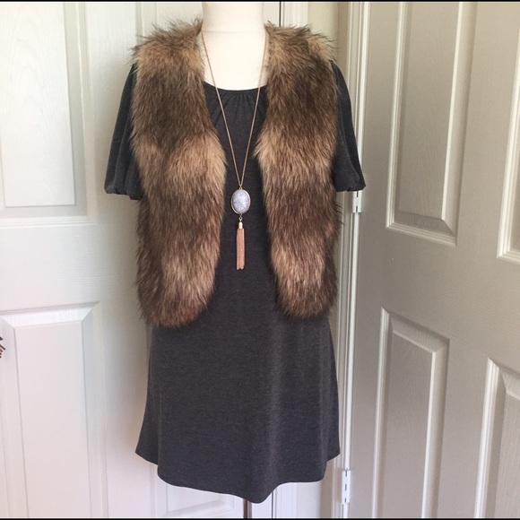 Grey Swing Dress and Faux Fur Vest