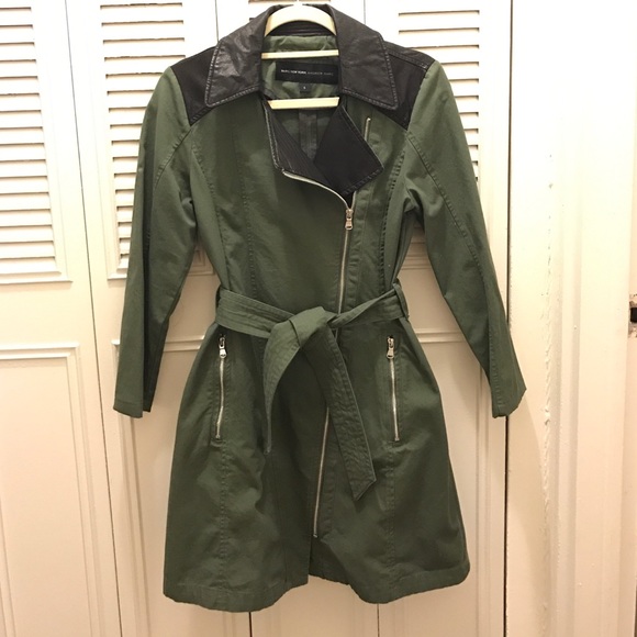 Marc NY sz S army green trench with faux snakeskin