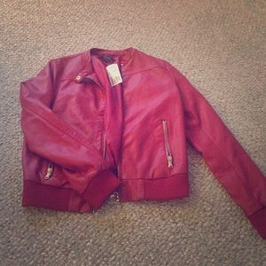 Never worn red faux leather jacket #forever21