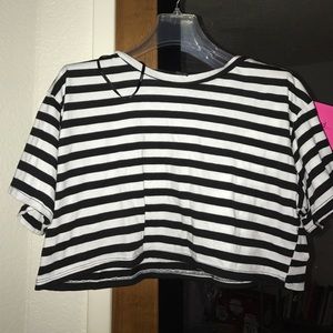 Black and white striped crop top