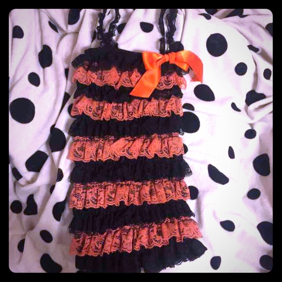 Cute girls Orange / Black Lace Romper