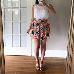 High-waisted skirt with floral cat print