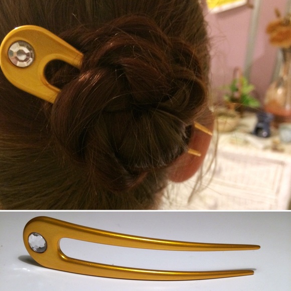 4.5" Gold Anodized Aluminum 2-Prong Hair Fork