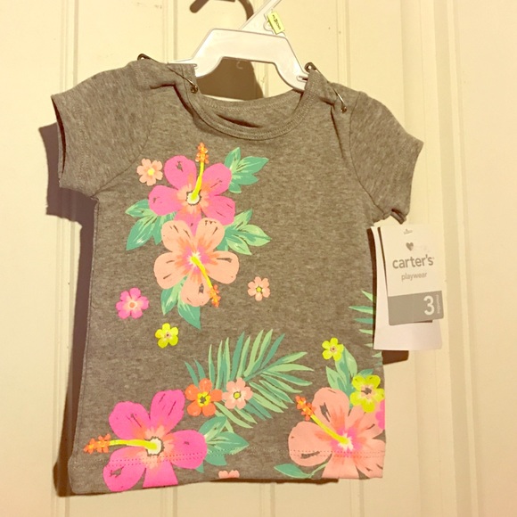 Carters tropical print gray shirt 3 months NWT