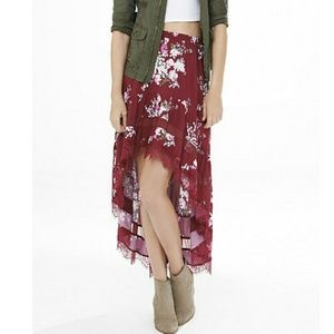 New Express Berry Floral Hi-Lo Hem Skirt