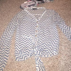 Button up tie blouse semi see-through -small