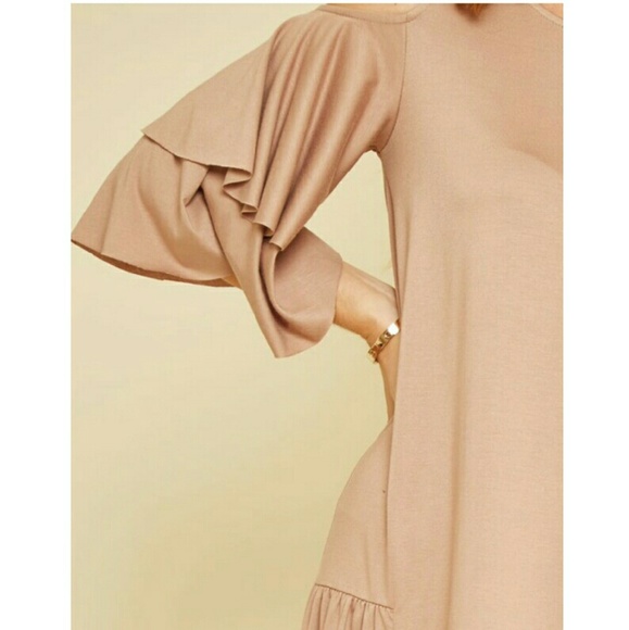 Cold Shoulder Midi Dress with Ruffled Shoulders - Picture 2 of 4