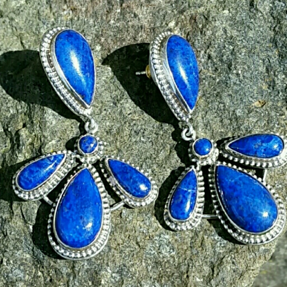 SOLD Lapis Jay King Sterling Silver Earrings - Picture 2 of 5