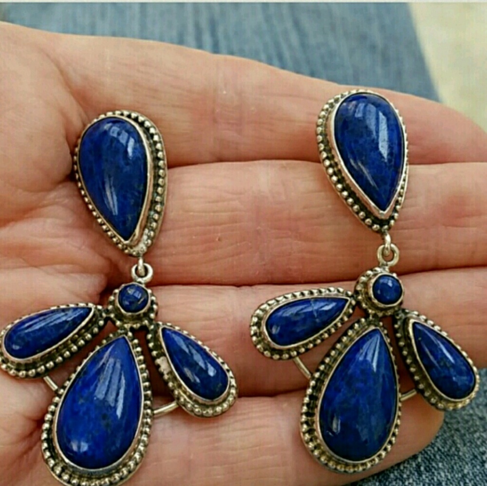 SOLD Lapis Jay King Sterling Silver Earrings - Picture 4 of 5