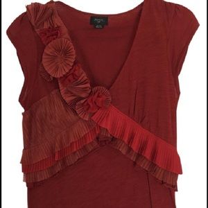 Deletta Anthropologie Flower Pleated SS Top S Sm Deletta Anthropologie Flower Pleated SS Top S Sm