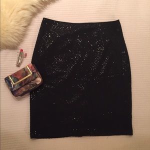 Kay Unger Black Beaded & Sequin Pencil Skirt