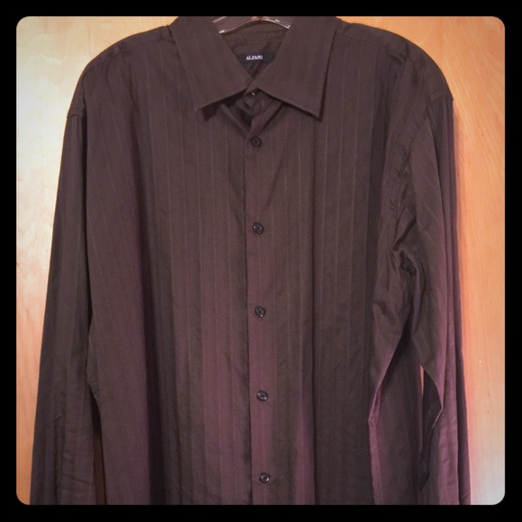ALFANI MENS FRENCH CUFF BROWN L/S Shirt sz Large