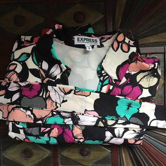 Express Floral Print Portofino Dress Size Medium - Picture 4 of 4