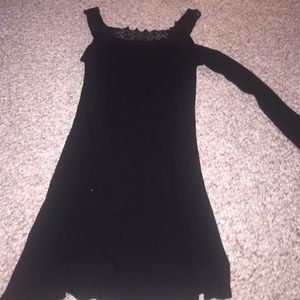 Cold shoulder black rayon dress with lace accent