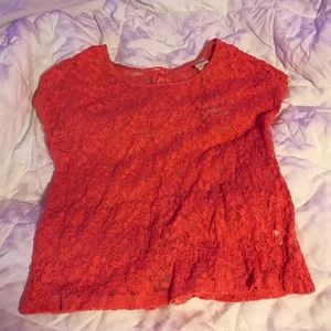 Lace button up back shirt