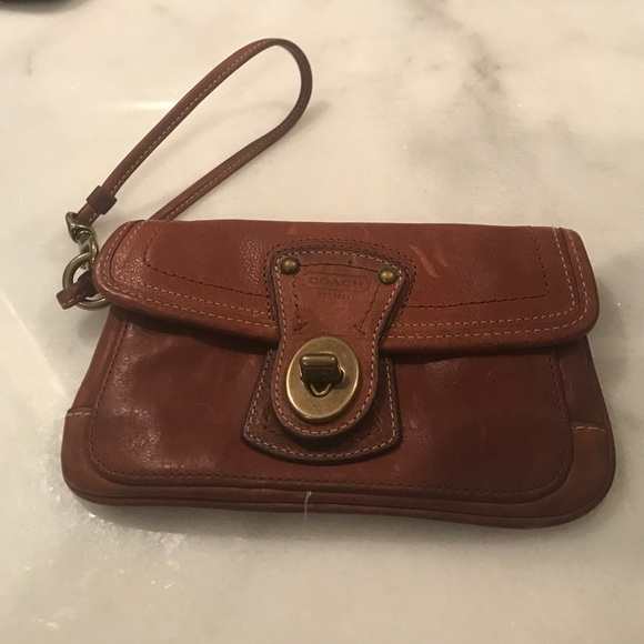 Coach brown leather wristlet