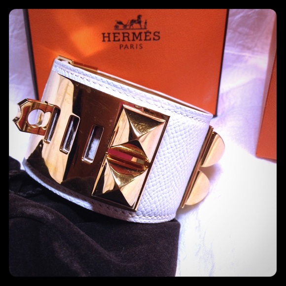 Hermes CDC Kelly Dog Bracelet White/Gold