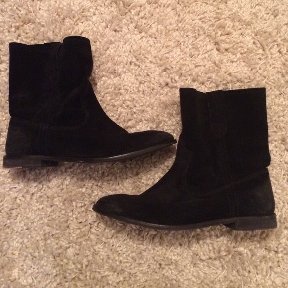 Black distressed suede ankle booties