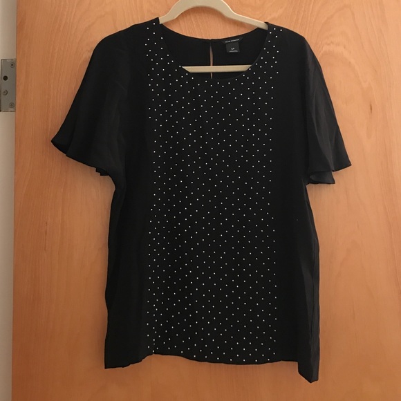 Black Silk Pearl Embellished Club Monaco Blouse