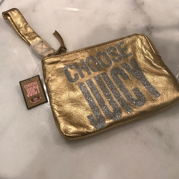 Juicy Couture "CHOOSE JUICY" gold wristlet NWT