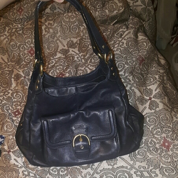 Black leather Coach large purse