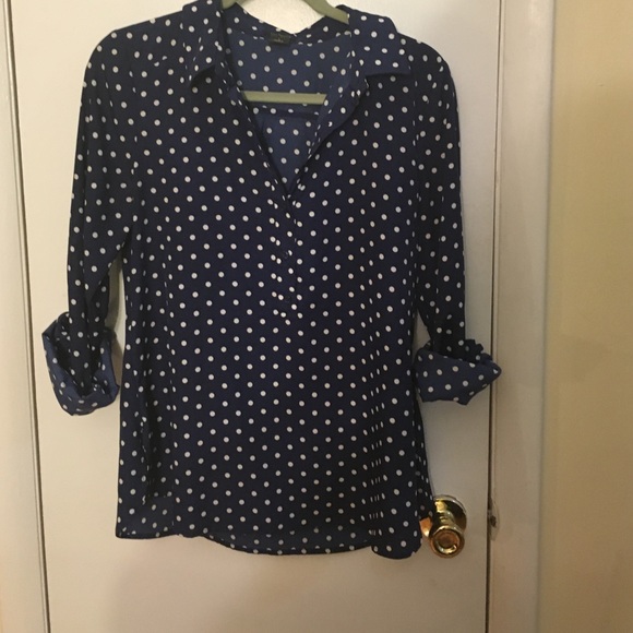 Ann Taylor Navy Polka Dot Top