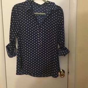 Ann Taylor Navy Polka Dot Top