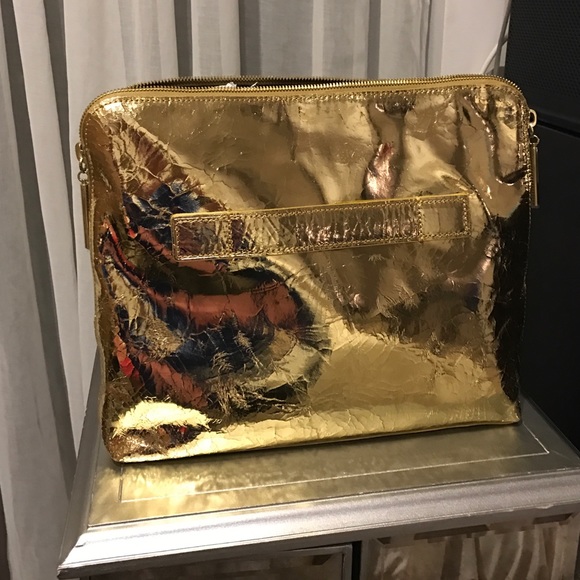 3.1 Philip Lim gold crinkle oversized clutch
