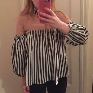 Stripe Off The Shoulder Top With Matching Choker